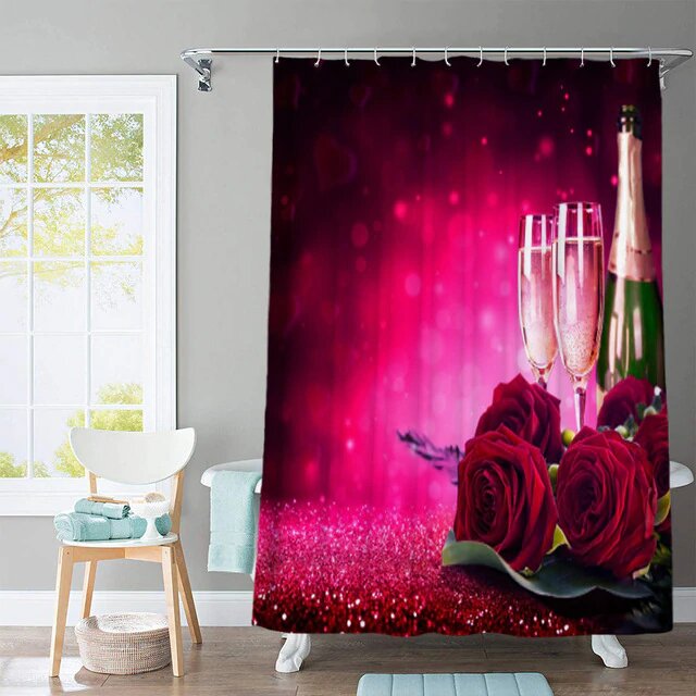 3D duschdraperi med rosa rosor