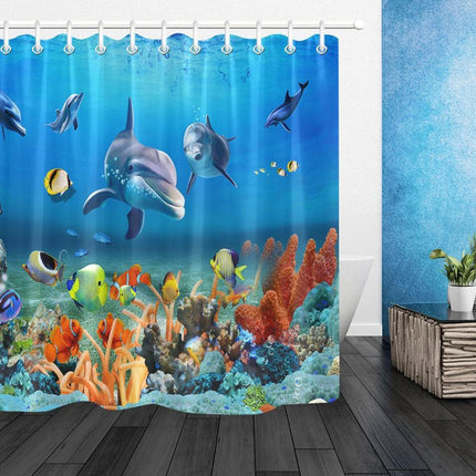 Duschdraperi med marina djur motiv
