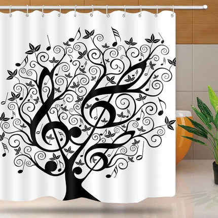 Duschdraperi med motiv av musikträd