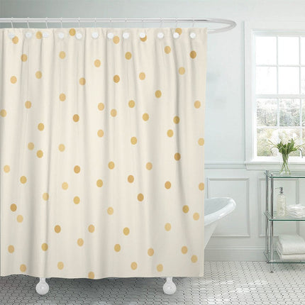 Beige duschdraperi med guldfärgade prickar