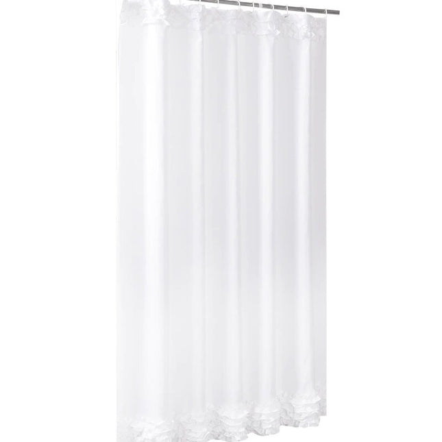 Enfärgat vitt duschdraperi med volang
