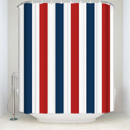 Randigt duschdraperi i blått, vitt, rött