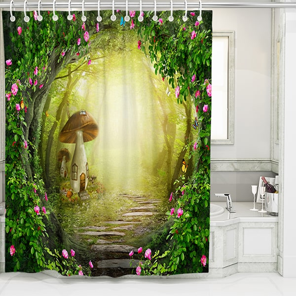 Duschdraperi med magisk svampskog