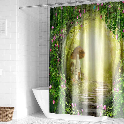 Duschdraperi med magisk svampskog