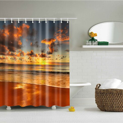 Duschdraperi med solnedgång över havet