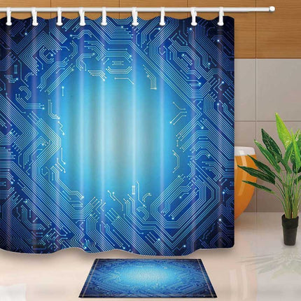 Duschdraperi med tekniskt kretskortsmönster
