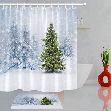 Duschdraperi med snöigt vinterlandskap