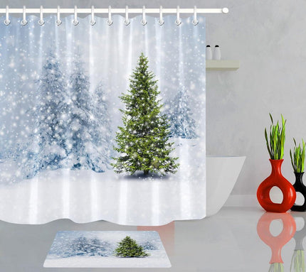 Duschdraperi med snöigt vinterlandskap