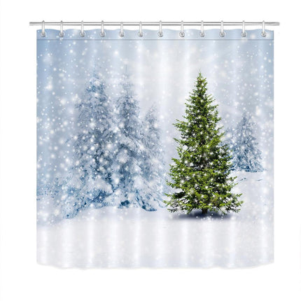 Duschdraperi med snöigt vinterlandskap