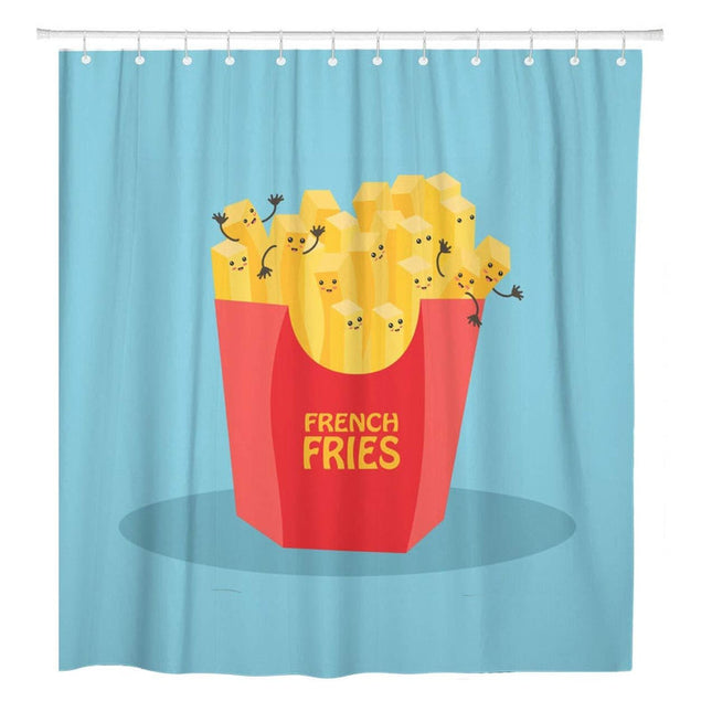 Roligt duschdraperi med pommes frites