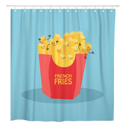 Roligt duschdraperi med pommes frites