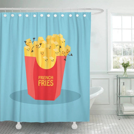Roligt duschdraperi med pommes frites