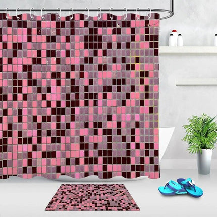Duschdraperi med rosa mosaikmönster