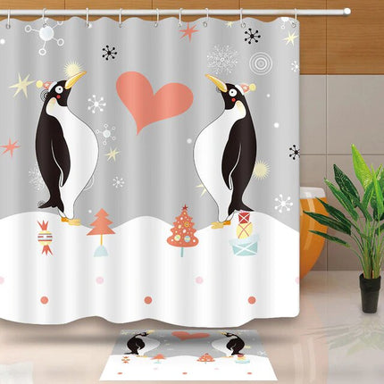 Roligt duschdraperi med tecknade pingviner