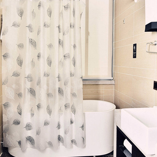 Duschdraperi med lövmönster i skandinavisk stil