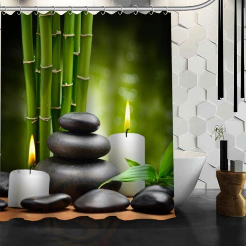 Duschdraperi med zen-motiv och stenar