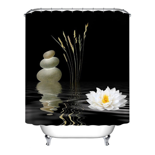 Svart duschdraperi med zen-motiv