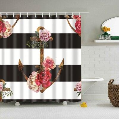 Marint duschdraperi med ankare och blommor