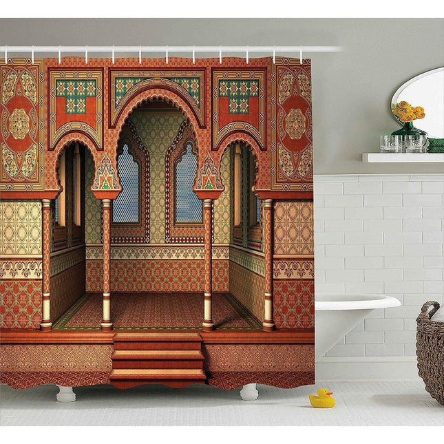 Duschdraperi med orientaliskt arabeskmönster