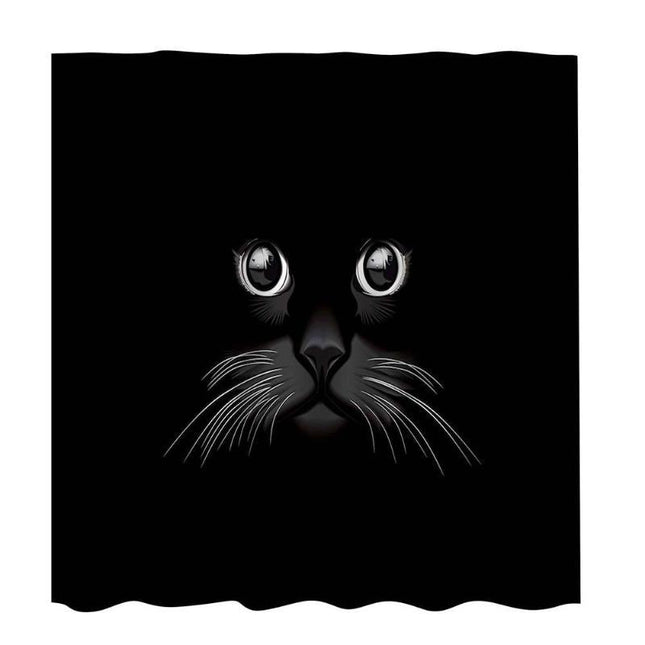 Svart duschdraperi med kattögon motiv