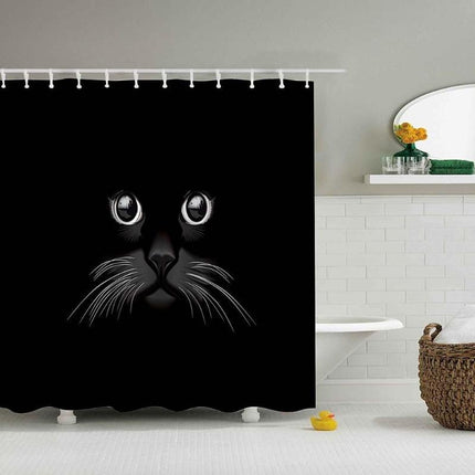 Svart duschdraperi med kattögon motiv