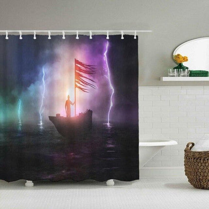 Duschdraperi Båt i Storm med Blixtar