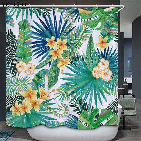 Duschdraperi med tropiska blågröna blad