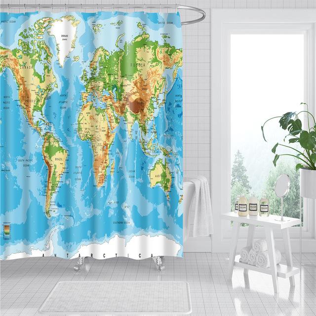 Duschdraperi med världskarta för badrum