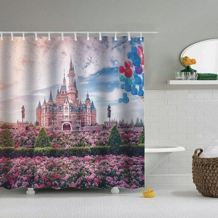 Duschdraperi med sagoslott och ballonger