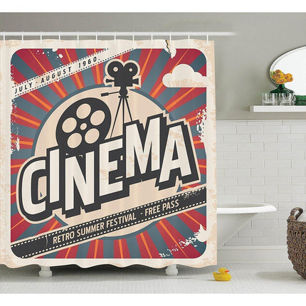 Duschdraperi med retro bioaffisch motiv