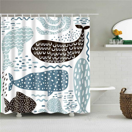 Mönstrat duschdraperi med tecknade valar