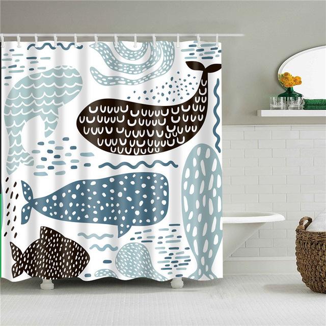 Mönstrat duschdraperi med tecknade valar