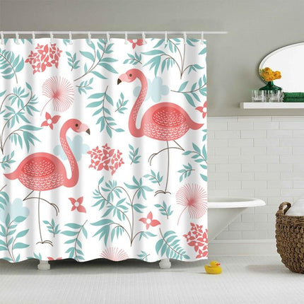 Duschdraperi med flamingos och blad