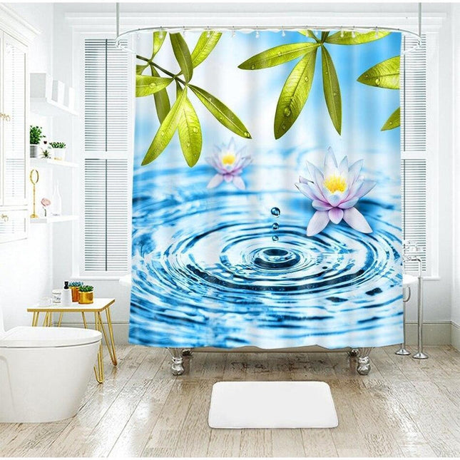 Duschdraperi med näckros och vattendroppe