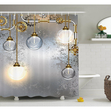 Duschdraperi i industriell steampunk stil