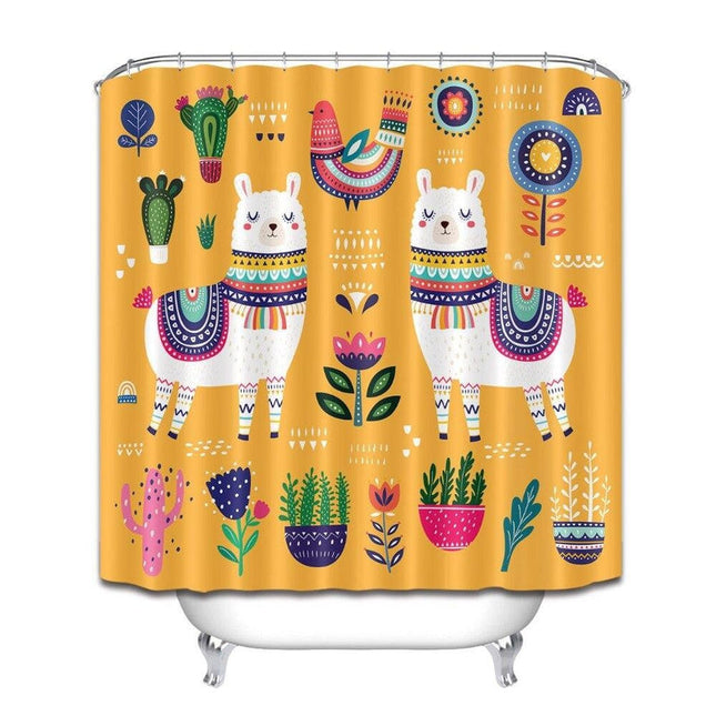 Färgglatt duschdraperi med lamor för barn