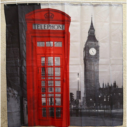 Duschdraperi med telefonkiosk och Big Ben