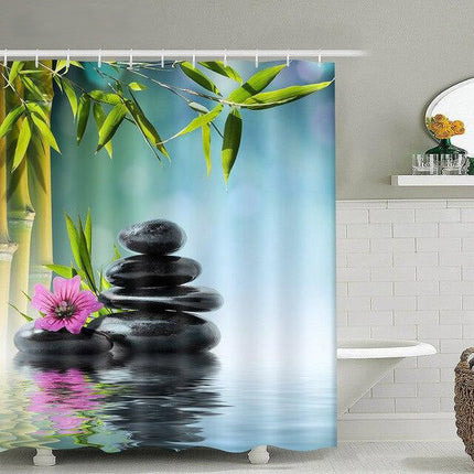 Duschdraperi med zen-motiv bambu stenar