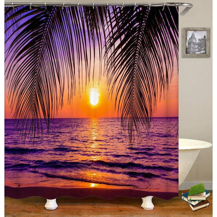 Duschdraperi solnedgång över tropiskt hav