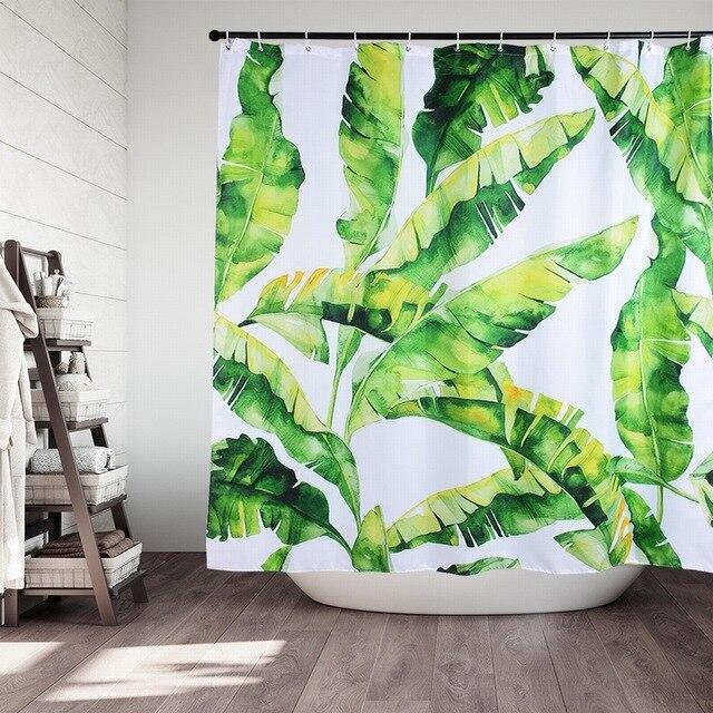 Tropiskt duschdraperi med gröna bananblad