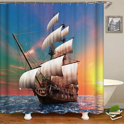 Duschdraperi med Segelskepp i Solnedgång