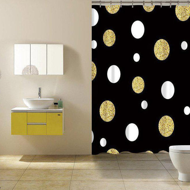 Svart duschdraperi med prickar i glitter