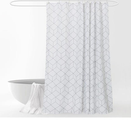 Modernt duschdraperi med geometriskt kubmönster