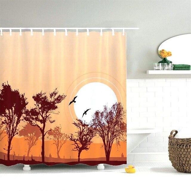 Duschdraperi Orange Landskap med Solnedgång