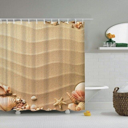 Duschdraperi med strandmotiv och snäckskal