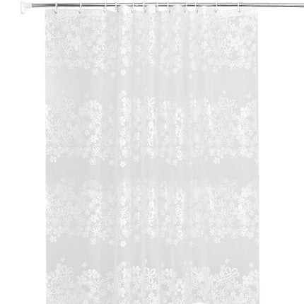 Halvtransparent duschdraperi med vita blommor