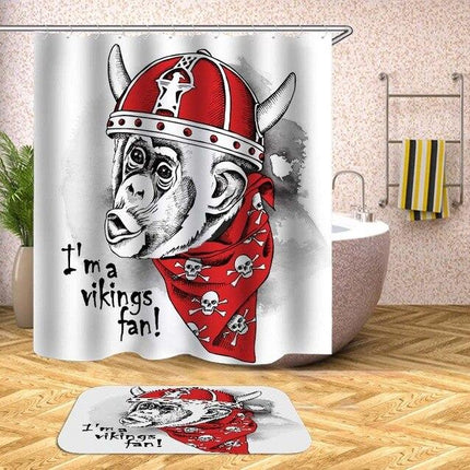 Roligt duschdraperi med viking apa