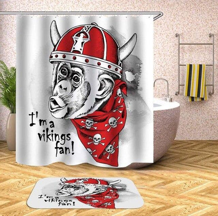 Roligt duschdraperi med viking apa