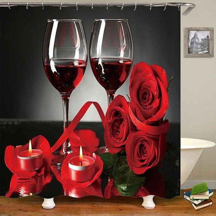 Romantiskt duschdraperi med rosor och vin