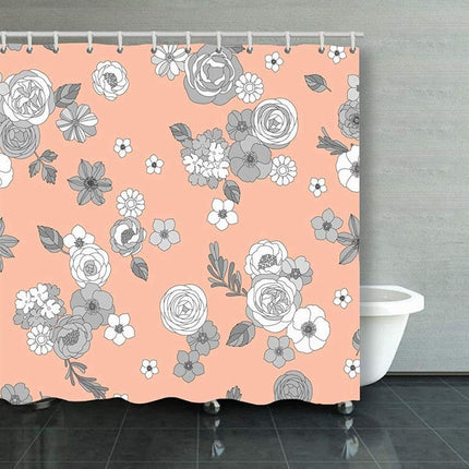 Textil duschdraperi med blommigt mönster